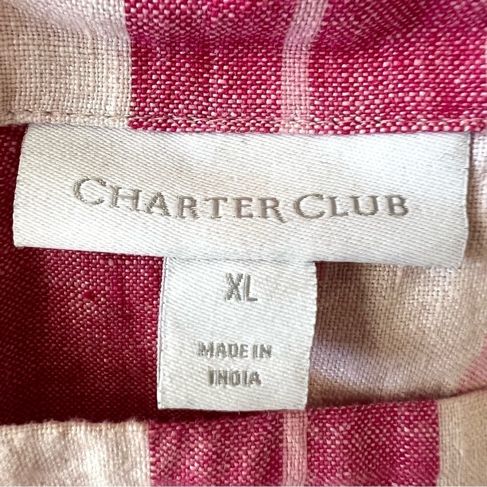 Charter Club Pink Linen Striped 3/4 Ruffle Sleeves Casual Top Womenโs XL - Picture 9 of 9